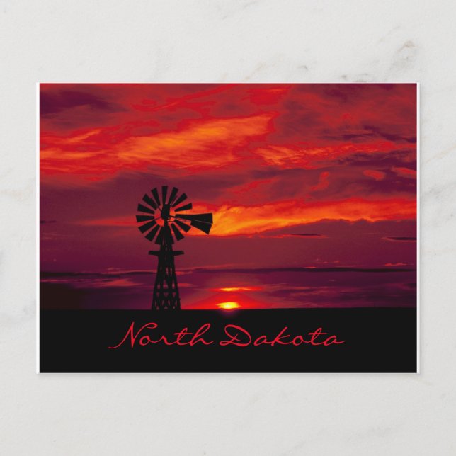 Beautiful "North Dakota" Windmill at Sunset Postcard (Front)