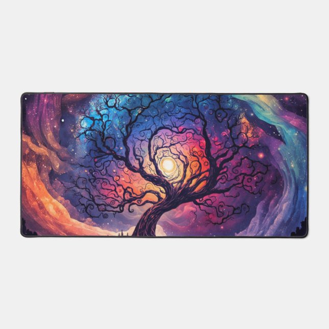 Beautiful Northern Lights Lit Sky Illustration Desk Mat (Front)