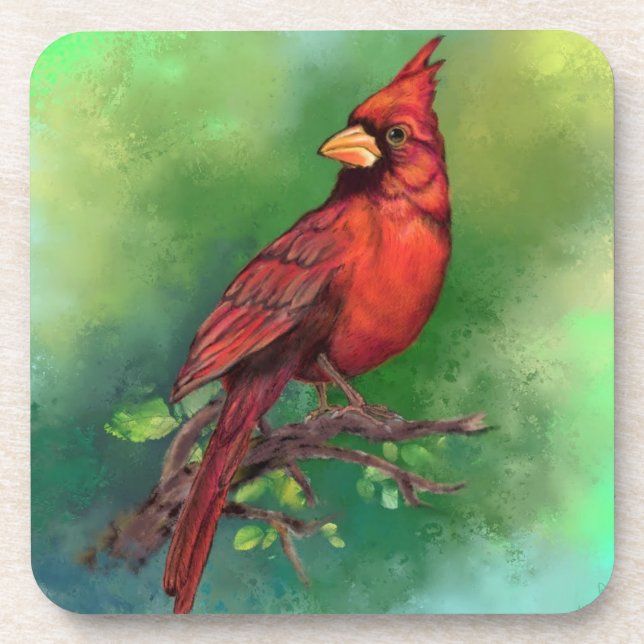 Beautiful Northern Red Cardinal Bird Painting Art  Coaster (Front)