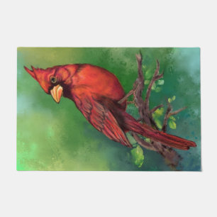 Beautiful Northern Red Cardinal Bird Painting Art Doormat