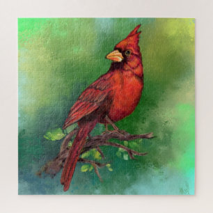 Beautiful Northern Red Cardinal Bird Painting Art  Jigsaw Puzzle