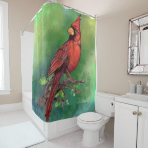 Beautiful Northern Red Cardinal Bird Painting Art Shower Curtain