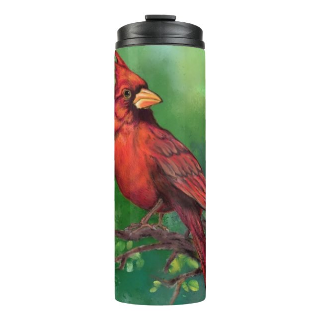 Beautiful Northern Red Cardinal Bird Painting Art  Thermal Tumbler (Front)