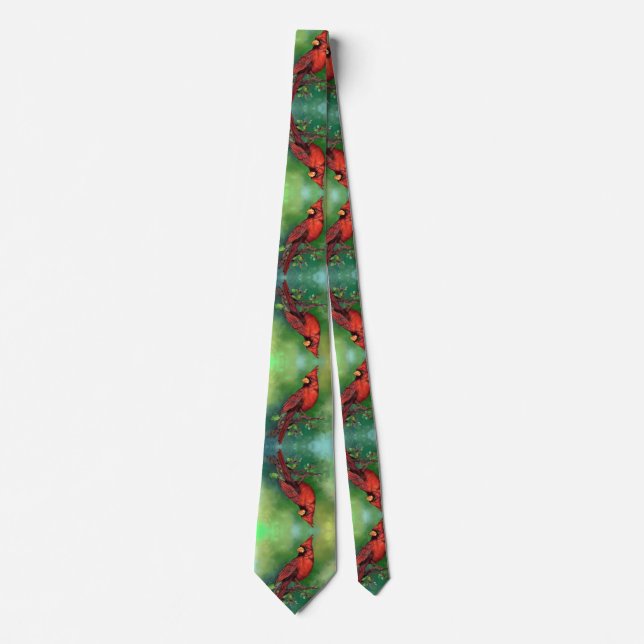 Beautiful Northern Red Cardinal Bird Painting Art  Tie (Front)