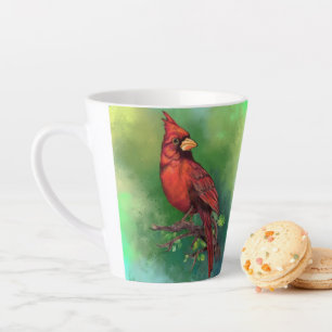 Beautiful Northern Red Cardinal Bird Painting  Latte Mug