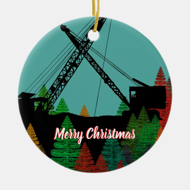 Beautiful Northwest Crane Operating Engineer Art Ceramic Tree Decoration (Front)