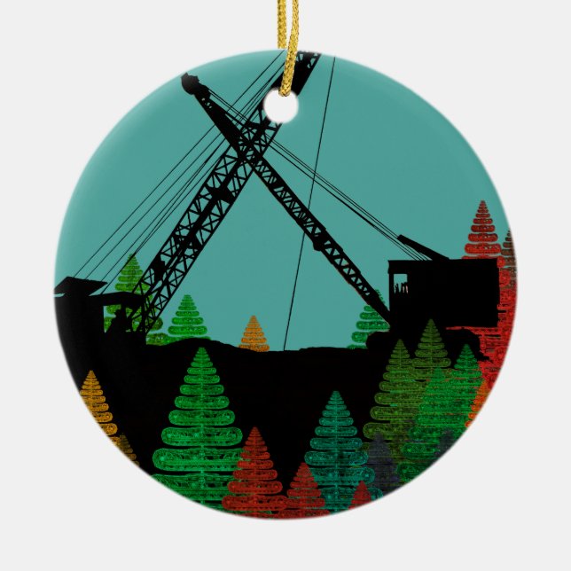 Beautiful Northwest Crane Operating Engineer Art Ceramic Tree Decoration (Front)