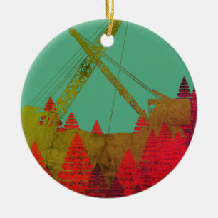 Beautiful Northwest Crane Operating Engineer Art Ceramic Tree Decoration