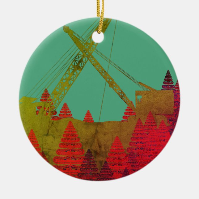 Beautiful Northwest Crane Operating Engineer Art Ceramic Tree Decoration (Front)