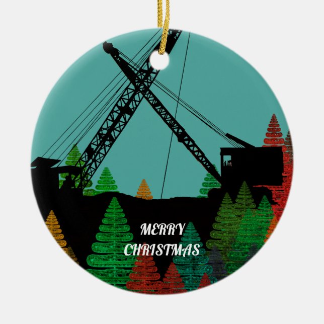 Beautiful Northwest Crane Operating Engineer Art Ceramic Tree Decoration (Front)