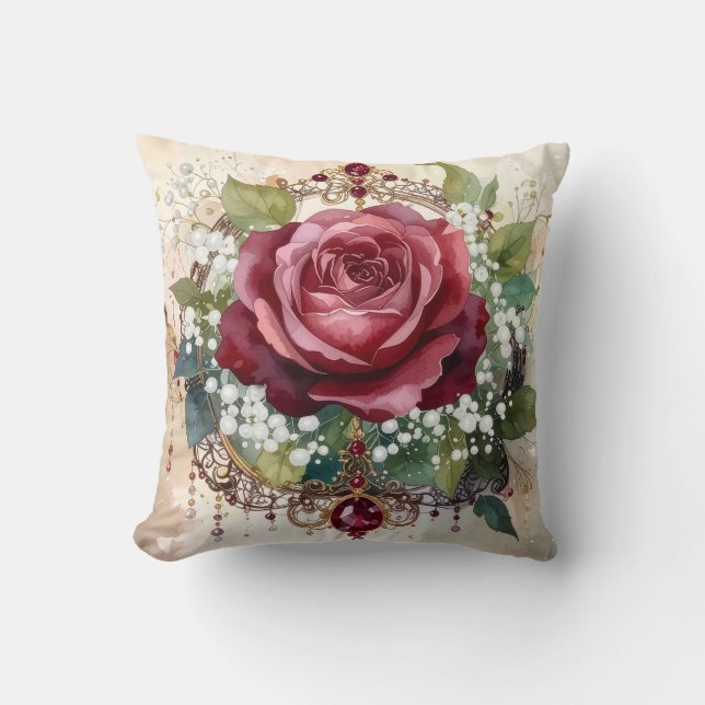 Beautiful Nostalgic Romantic Red Rose Victorian Cushion (Front)