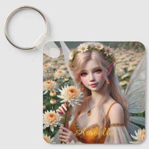 Beautiful November Fairy in Chrysanthemums Key Ring