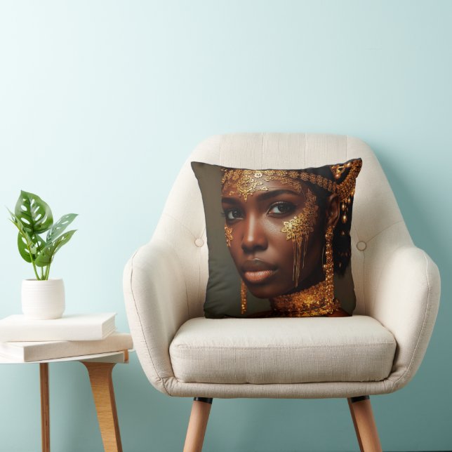 Beautiful Nubian Goddess in Gold Cushion (Chair)