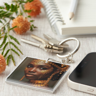 Beautiful Nubian Goddess in Gold Key Ring