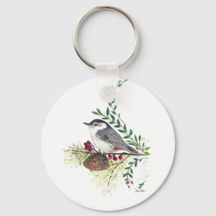 Beautiful Nuthatch Bird Art Key Ring