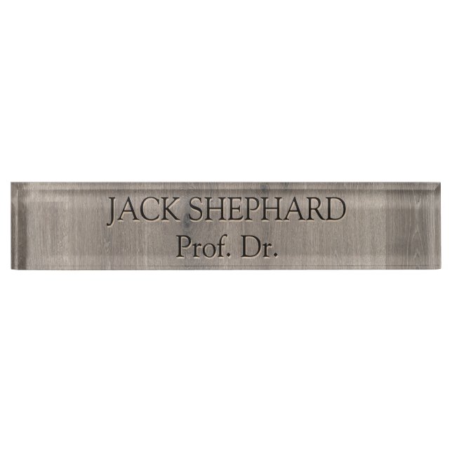 Beautiful Oak Wood Pattern Monogram Nameplate (Front)