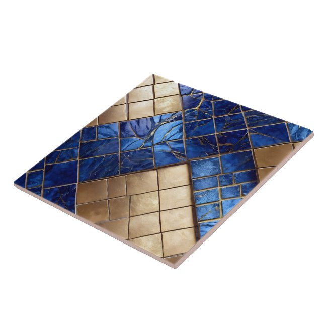 Beautiful Ocean Blue Gold Trendy Collection Tile (Side)