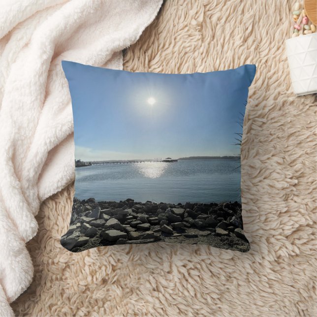 Beautiful Ocean Blue Scenic Throw Pillow (Blanket)