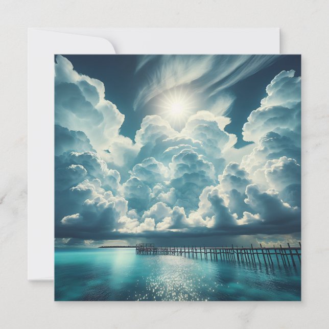 Beautiful Ocean, Dock and Fluffy Clouds (Front)