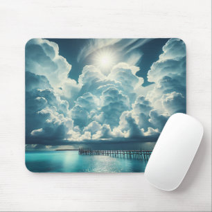 Beautiful Ocean, Dock and Fluffy Clouds Mouse Pad
