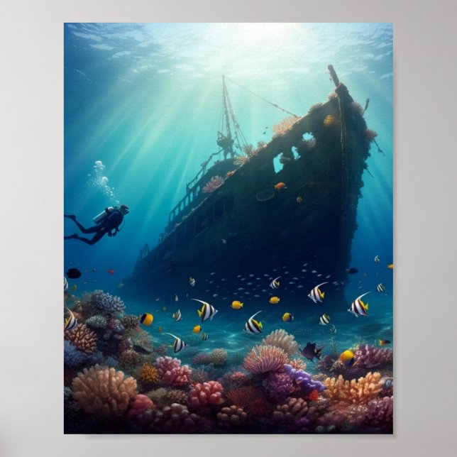 Beautiful ocean reef  and shipwreck poster (Front)