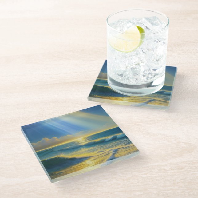 Beautiful Ocean Sunlight Glass Coaster (Angled)
