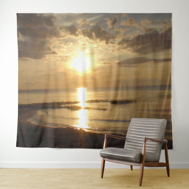 Beautiful Ocean Sunset Billowing Clouds Tapestry (In Situ (Horizontal))