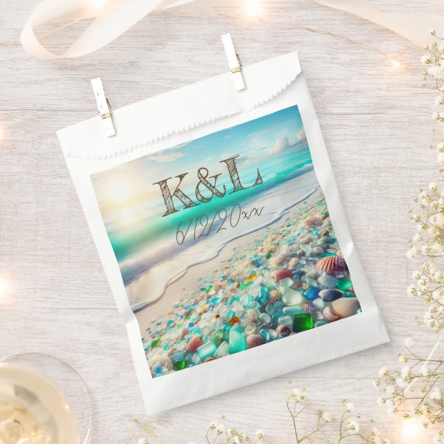Beautiful Ocean Waves and Sea Glass Personalised Favour Bags (Clipped)