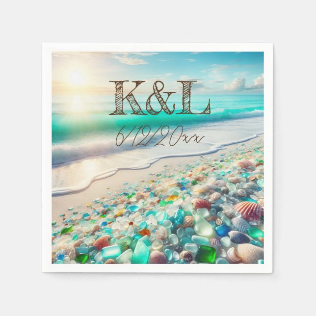 Beautiful Ocean Waves and Sea Glass Personalised Napkin (Front)