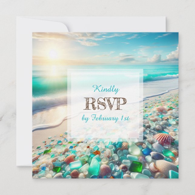 Beautiful Ocean Waves and Sea Glass Wedding Invitation (Front)