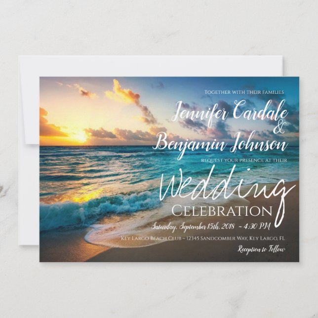 Beautiful Ocean Waves Summer Beach Wedding Invitation (Front)