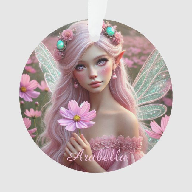 Beautiful October Fairy in Cosmos Ornament (Front)