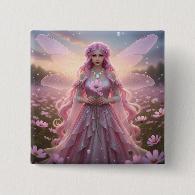 Beautiful October Opal Fairy 15 Cm Square Badge (Front)