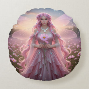 Beautiful October Opal Fairy Round Cushion