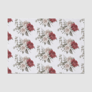 Beautiful Off-White & Red Roses Floral Patterned Tissue Paper