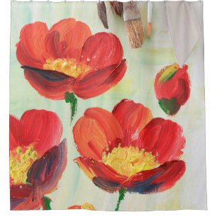 Beautiful oil painted picture with artist equipmen shower curtain