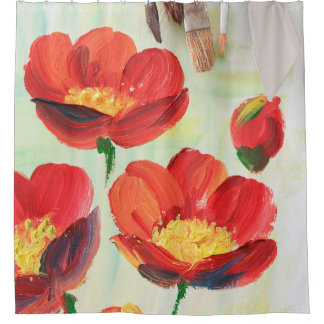 Beautiful oil painted picture with artist equipmen shower curtain