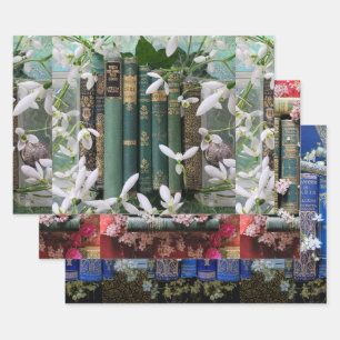 Beautiful Old Book Spines & Flowers Wrapping Paper Sheet