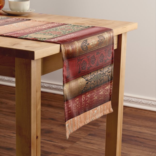 Beautiful Old Book Spines (Red & Beige) Short Table Runner (In Situ)