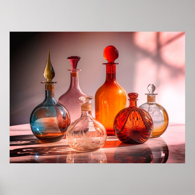 Beautiful Old Glass Bottles Black Background Wall Poster (Front)