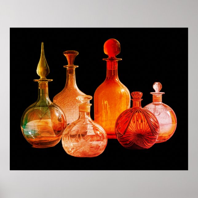 Beautiful Old Glass Bottles Black Background Wall Poster (Front)