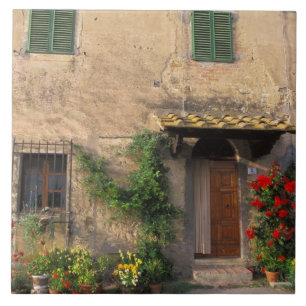 Beautiful old home with flowers at San Gimignano Tile