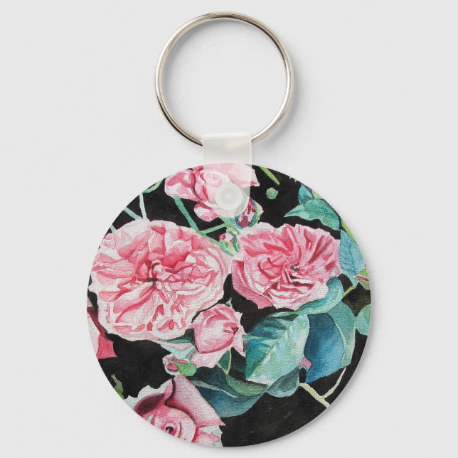 Beautiful Old Pink Roses Key Ring (Front)