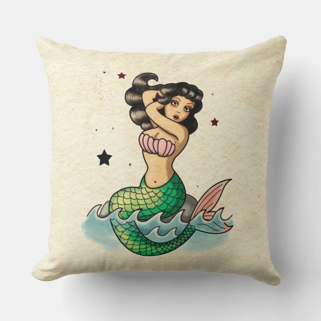 Beautiful Old School Mermaid Cushion (Front)