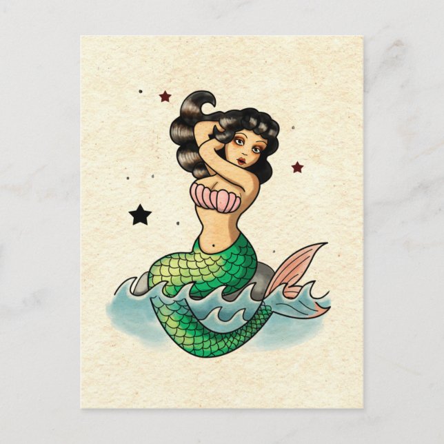 Beautiful Old School Mermaid Postcard (Front)