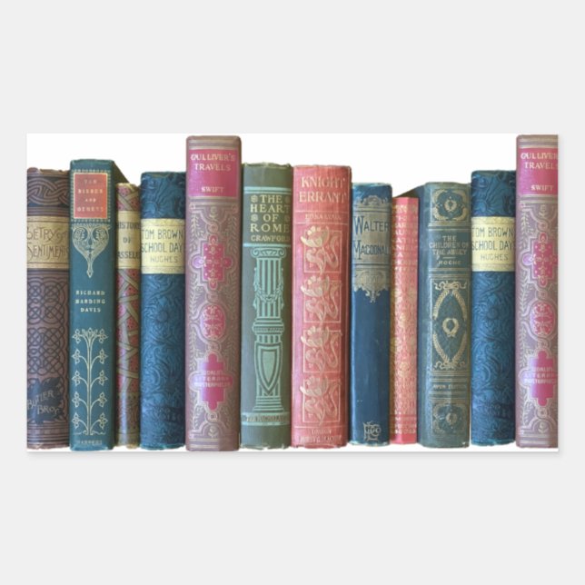 Beautiful old vintage books, book spines rectangular sticker (Front)