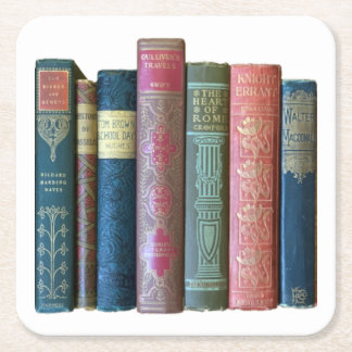 Beautiful old vintage books, book spines square paper coaster