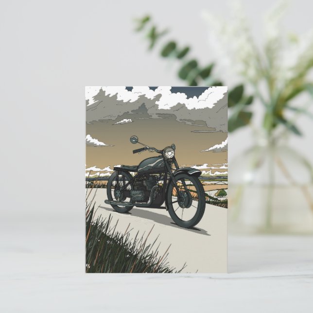 Beautiful Old Vintage Motorcycle Postcard (Standing Front)
