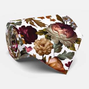 Beautiful Old World Floral on White Wedding Tie