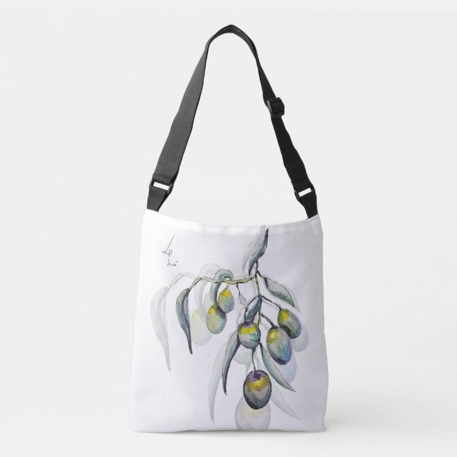 Beautiful Olive Branch Watercolor Hand-painted Crossbody Bag (Front)